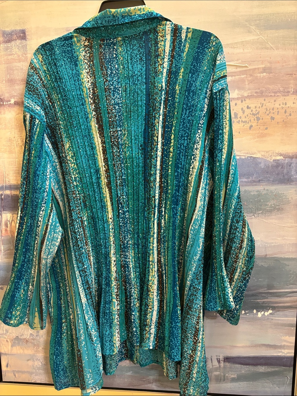 Maggie Barnes Teal & Turquoise Striped Button-Up Blouse - Picture 2 of 4
